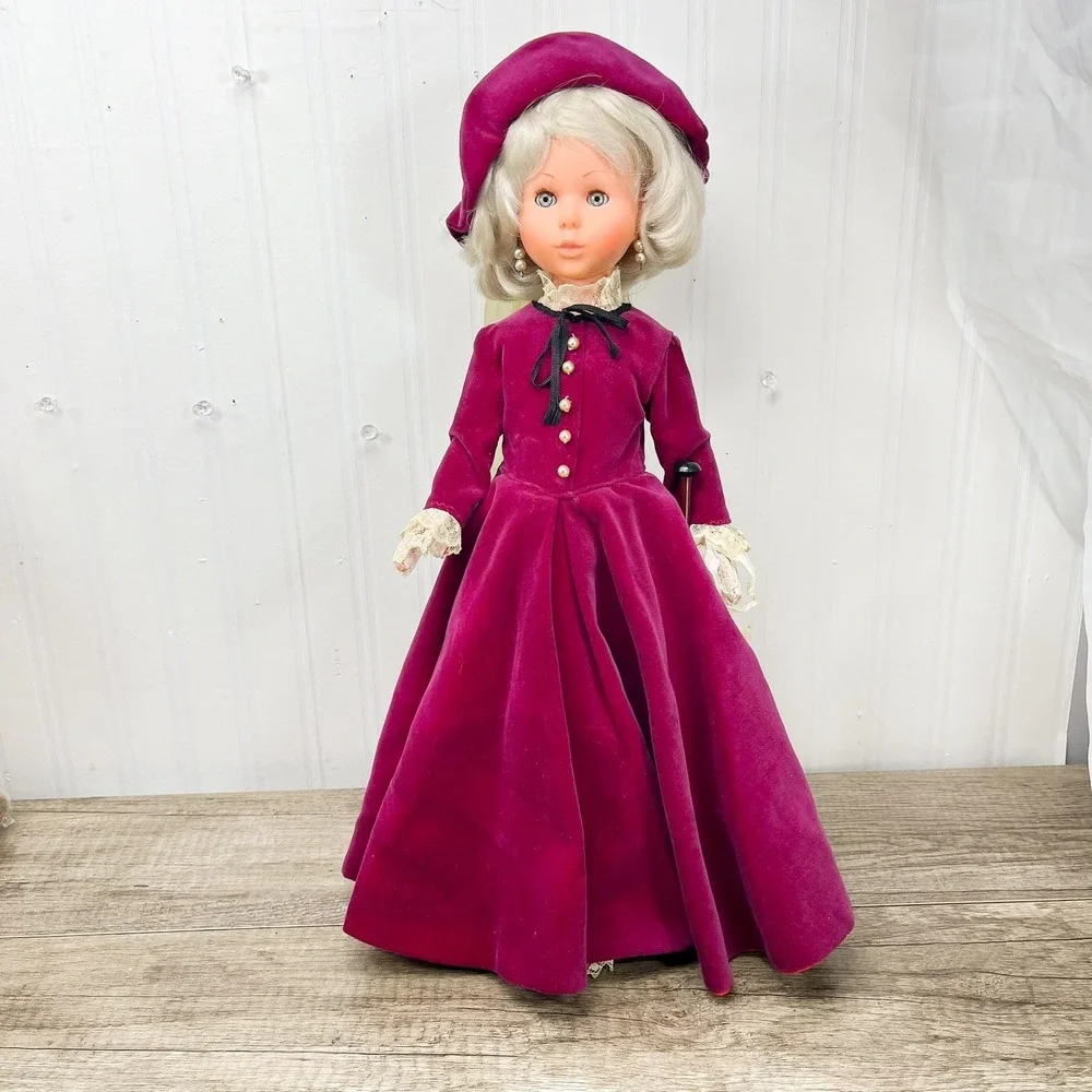 Vintage Italian‎ Doll, 1966 Collectible Doll in Maroon Velvet Dress